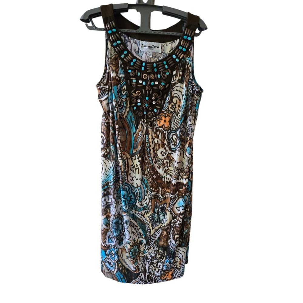 Another Thyme Beaded Front Sleeveless Summer Dress Polyester Spandex Size 18